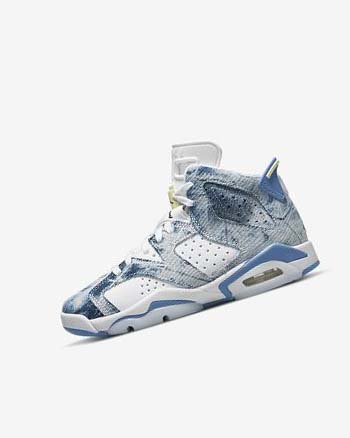Buty Chłopięce Nike Air Jordan 6 Retro Białe Czarne Niebieskie | PL_2668
