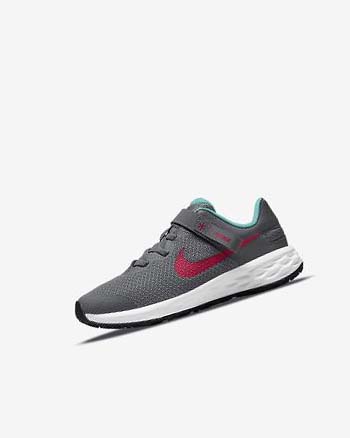 Buty Chłopięce Nike Revolution 6 FlyEase Szare Turkusowe Czerwone | PL_5259