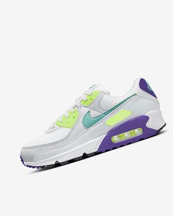 Buty Codzienne Damskie Nike Air Max 90 Białe Białe Platyna Turkusowe | PL_2641