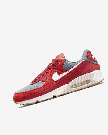 Buty Codzienne Męskie Nike Air Max 90 Premium Czerwone Czerwone Szare Białe | PL_1105
