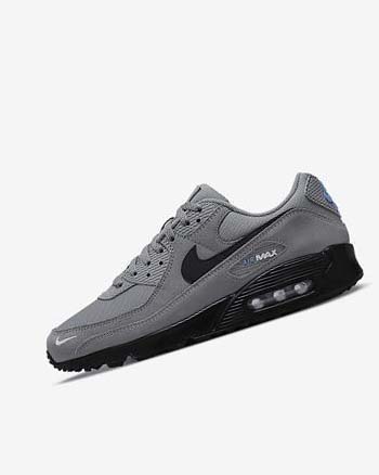 Buty Codzienne Męskie Nike Air Max 90 Szare Głęboka Niebieskie Metal Srebrne Czarne | PL_2842