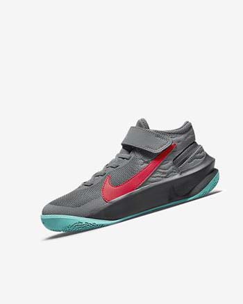 Buty Do Koszykówki Chłopięce Nike Team Hustle D 10 FlyEase Szare Ciemny Szare Turkusowe Czerwone | PL_2521