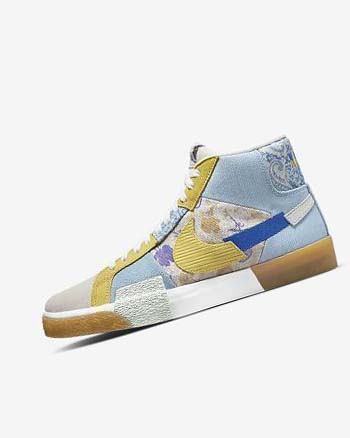 Buty Skate Męskie Nike SB Zoom Blazer Mid PRM Niebieskie Szare Żółte | PL_2977