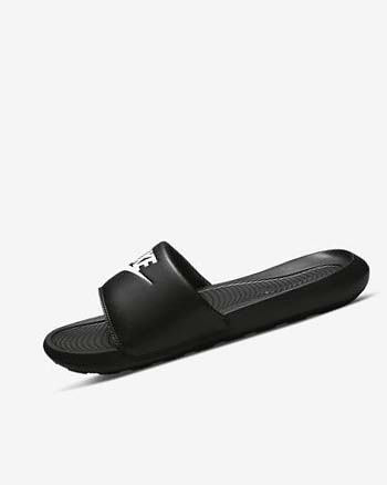 Klapki Damskie Nike Victori One Czarne Czarne Białe | PL_3143
