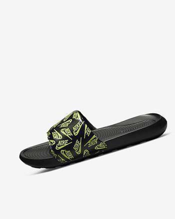 Klapki Męskie Nike Victori One Czarne Zielone | PL_1186
