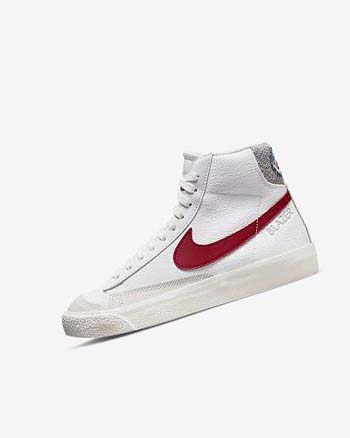 Trampki Chłopięce Nike Blazer Mid '77 Białe Głęboka Szare Czerwone | PL_2853