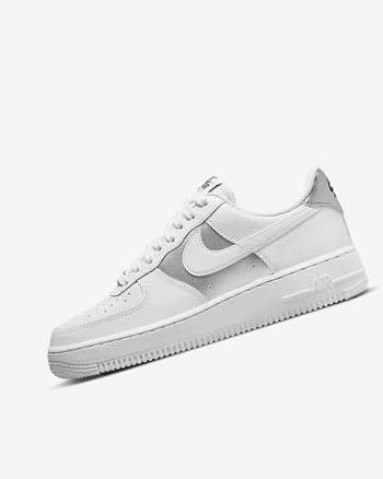 Trampki Damskie Nike Air Force 1 '07 Białe Czarne Metal Srebrne Białe | PL_2925