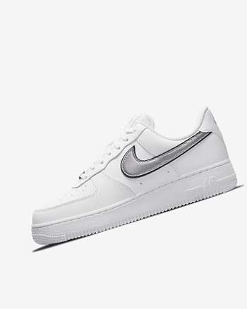 Trampki Damskie Nike Air Force 1 '07 Essential Białe Czarne Metal Srebrne | PL_2536