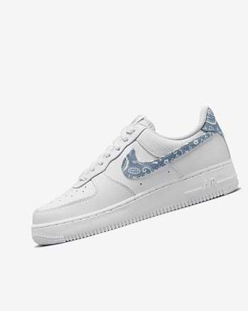 Trampki Damskie Nike Air Force 1 '07 Essential Białe Białe Białe Niebieskie | PL_5549