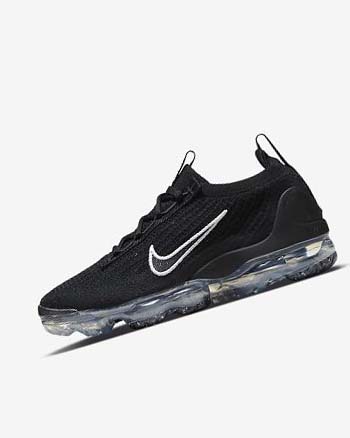 Trampki Damskie Nike Air VaporMax 2021 FK Czarne Metal Srebrne Białe | PL_4626