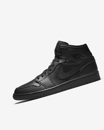 Trampki Męskie Nike Air Jordan 1 Mid Czarne Czarne Czarne | PL_5606