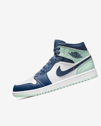Trampki Męskie Nike Air Jordan 1 Mid Granatowe Białe Mięta | PL_2587