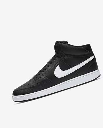 Trampki Męskie Nike Court Vision Mid Czarne Białe | PL_2860